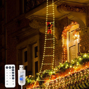 Christmas Decorations LED Ladder Lights with Climbing Santa Claus