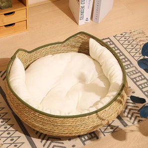 All-season cat scratching board with straw-woven pet bed