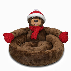 Christmas Cat Bed Soft Dark Brown Bear Sleeping Cave Sofa