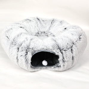 2 in 1 Foldable Plush Cat Bed with Tunnel