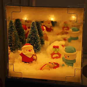 Creative DIY Christmas Santa Night Light Snow Scene Mirror Cube Light