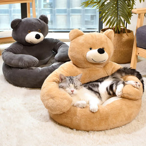 Super Soft Bear Hug Cat Bed Dog Sofa Sleeping Mat Plush Nest Cushion