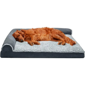 Memory Foam Dog Bed for Large Dogs Two-Tone Plush Faux Fur