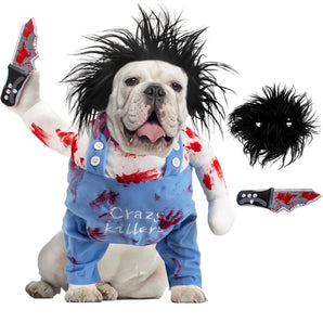 Deadly Dog Clothes Halloween Costumes for Dogs with Blood Knife