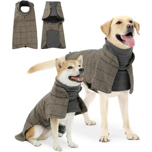 English Plaid Dog Windbreaker Winter Coat with Traction Eyelets for Medium Big Dog