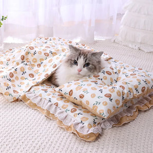 Cute Cat Bed with Pillow and Blanket