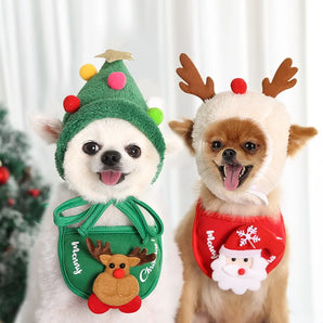 Christmas Pet Hat Cute Antlers Saliva Towel Dress Up for Halloween Accessory