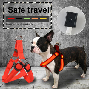 Pet Safety LED Adjustable Leash Set Flashing Light Harness Collar for Dogs