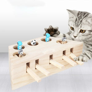 Wooden Cat Funny Toys 5 Holes Interactive Tease