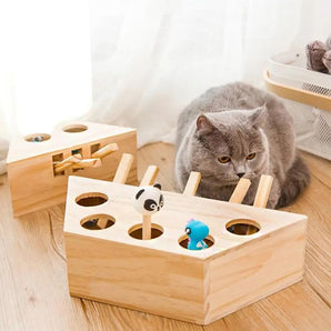 Wooden Cat Funny Toys 5 Holes Interactive Tease