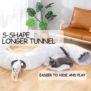 2 in 1 Foldable Plush Cat Bed with Tunnel