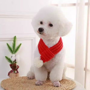 Pet Christmas Knitted Scarf With Fuzzy Pompom Neck Warmer for Dogs Cats